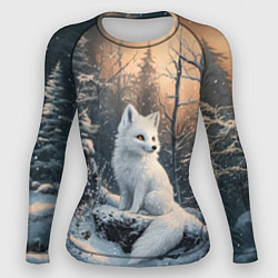 Женский рашгард Белый лисенок в зимнем лесу