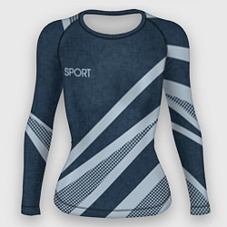 Рашгард женский Sport синий текстурный с полосами, цвет: 3D-принт