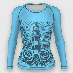 Женский рашгард Маяк с розами и кораблем