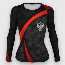 Рашгард женский Герб России - черный камуфляж, цвет: 3D-принт
