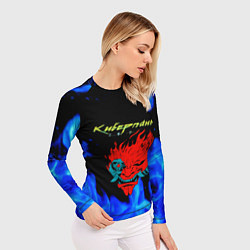 Рашгард женский Киберпанк голубой огонь, цвет: 3D-принт — фото 2
