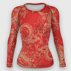 Рашгард женский Золотые драконы на красном, цвет: 3D-принт