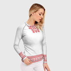 Рашгард женский Славянский орнамент и узоры - вышиванка рубаха бел, цвет: 3D-принт — фото 2