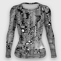 Женский рашгард Чёрно-белые абстракция точки полоски