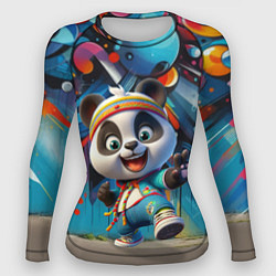 Рашгард женский Funny panda cub on a graffiti background, цвет: 3D-принт