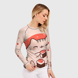Рашгард женский Милый кот ест суши, цвет: 3D-принт — фото 2