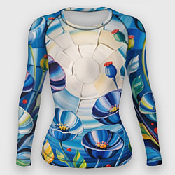 Рашгард женский Импасто - синие маки в поле, цвет: 3D-принт