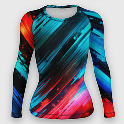 Рашгард женский Синяя и красная краска на черном, цвет: 3D-принт