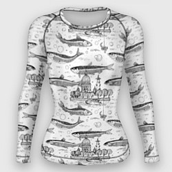 Рашгард женский Корюшка и рыбалка в Питере паттерн, цвет: 3D-принт