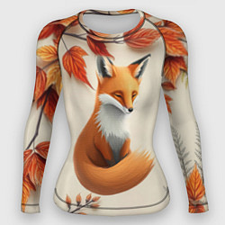 Рашгард женский Лис под осенними листьями, цвет: 3D-принт