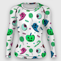 Женский рашгард Halloween light green pumpkin - паттерн