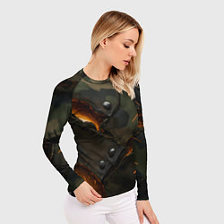 Рашгард женский Порванная камуфляжная ткань с огнем, цвет: 3D-принт — фото 2