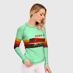 Рашгард женский Ретро автобус ЛиАЗ 677, цвет: 3D-принт — фото 2