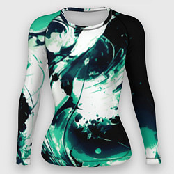 Женский рашгард Чёрно-зелёный абстракция волна