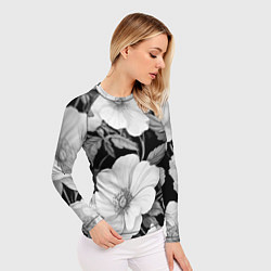 Рашгард женский Чёрно-серый цветочный паттерн, цвет: 3D-принт — фото 2