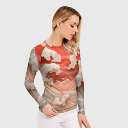 Рашгард женский Японские красные волны, цвет: 3D-принт — фото 2