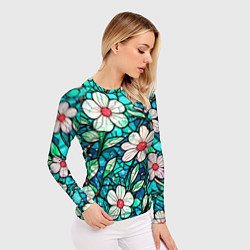 Рашгард женский Цветочный сине-зелёный витраж, цвет: 3D-принт — фото 2