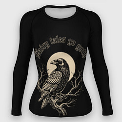 Женский рашгард Ворона сидит на ветке на фоне полной луны