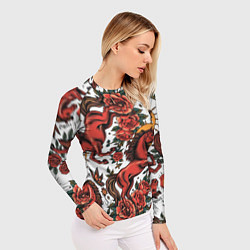 Рашгард женский Красный конь в стиле татуировки, цвет: 3D-принт — фото 2