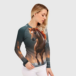 Рашгард женский Огненная лошадь в грозу, цвет: 3D-принт — фото 2