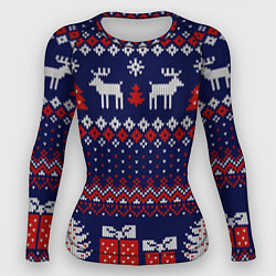 Рашгард женский Новогодний вязаный паттерн, цвет: 3D-принт
