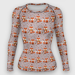 Рашгард женский Лиса с цветами и листьями паттерн, цвет: 3D-принт