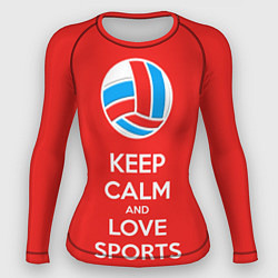 Рашгард женский Keep Calm & Love Volleyball, цвет: 3D-принт