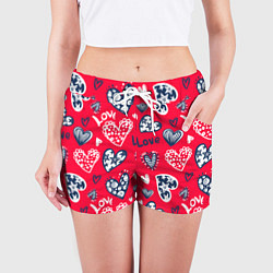 Шорты женские Сердечки - паттерн, цвет: 3D-принт — фото 2