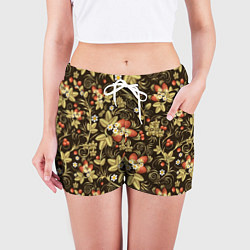 Шорты женские Хохлома роспись клубника, цвет: 3D-принт — фото 2