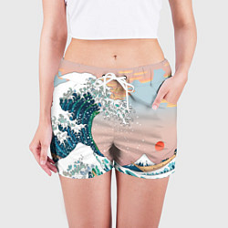 Шорты женские Большая волна в канагаве, цвет: 3D-принт — фото 2