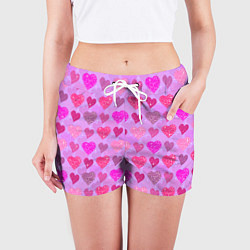 Шорты женские Розовые сердечки, цвет: 3D-принт — фото 2