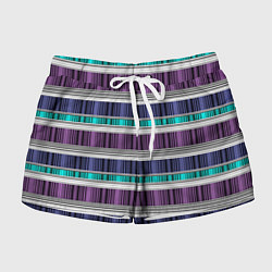Шорты женские Бирюзово-сиреневый полосатый, цвет: 3D-принт