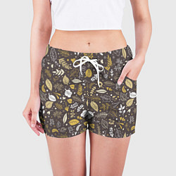 Шорты женские Осенние листья и ягодки, цвет: 3D-принт — фото 2