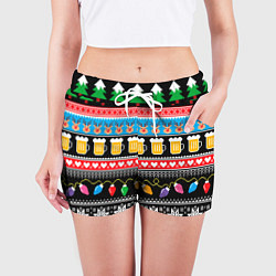 Шорты женские Новогодний пивной узор, цвет: 3D-принт — фото 2