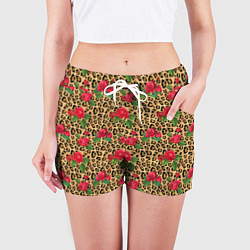 Шорты женские Шкура Леопарда в Цветах, цвет: 3D-принт — фото 2