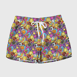 Шорты женские Разный спорт в мультяшном стиле, цвет: 3D-принт