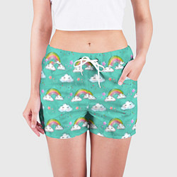 Шорты женские Радуга и облака, цвет: 3D-принт — фото 2