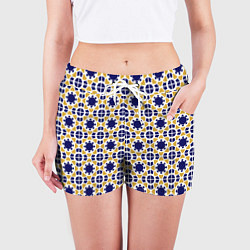 Шорты женские ГЕОМЕТРИЧЕСКИЙ ОРНАМЕНТ ЖЕЛТЫЙ СИНИЙ, цвет: 3D-принт — фото 2