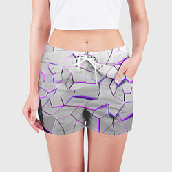 Шорты женские 3д плиты - белый неон, цвет: 3D-принт — фото 2