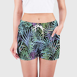 Шорты женские Разноцветные Листья Пальм В Ночных Джунглях, цвет: 3D-принт — фото 2