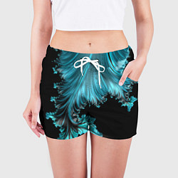 Шорты женские Черный с голубым неоновый фрактал Ледяная абстракц, цвет: 3D-принт — фото 2