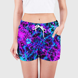 Шорты женские НЕОНОВЫЕ - КРАСКИ - МОЛНИИ, цвет: 3D-принт — фото 2