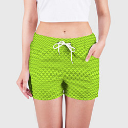 Шорты женские Зеленые абстрактные линии, цвет: 3D-принт — фото 2