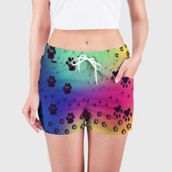 Шорты женские Следы кошек и птиц, цвет: 3D-принт — фото 2