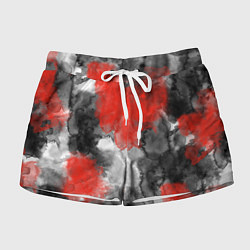 Шорты женские Черно-красная абстрактная текстура акварели, цвет: 3D-принт
