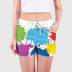 Шорты женские Цветные кляксы на белом фоне, цвет: 3D-принт — фото 2