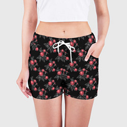 Шорты женские Акварельные розы на черном, цвет: 3D-принт — фото 2