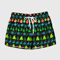 Шорты женские Узор с ёлками и оленями, цвет: 3D-принт