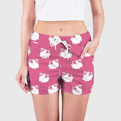 Шорты женские Сексуальные кролики на розовом, цвет: 3D-принт — фото 2
