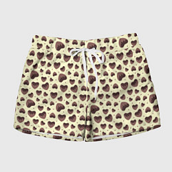 Шорты женские Узор из шоколадных сердец на желтом фоне, цвет: 3D-принт